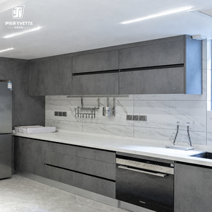 Meuble <span class=keywords><strong>de</strong></span> rangement mural supérieur sur mesure <span class=keywords><strong>pour</strong></span> cuisine complète, design minimaliste sans poignée, résistant à l'huile, finition grain <span class=keywords><strong>de</strong></span> bois, <span class=keywords><strong>pour</strong></span> maisons modernes - Product Image 6