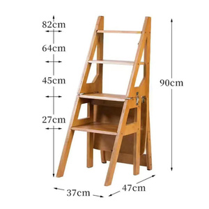 3 en 1 <span class=keywords><strong>bois</strong></span> bambou pliant debout échelle multifonction étagère à <span class=keywords><strong>plantes</strong></span> Rack tabouret de marche chaise multifonctionnelle à 4 marches chaise à échelle - Product Image 3