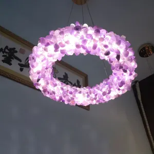 天然水晶石吊灯装饰酒店舞厅吊灯紫色宝石颗粒粉色吊灯