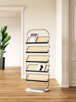 Porte-revues et journaux sur pied demi-cercle multi-niveaux en acier inoxydable personnalisable, style mi-siècle, petit format