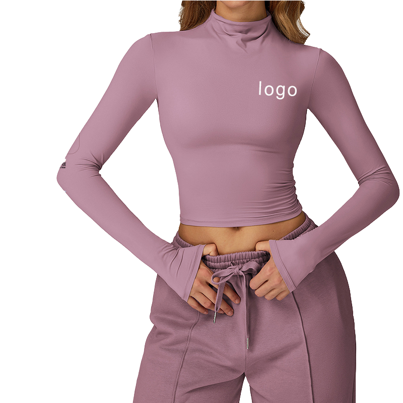 Fitness & Yoga Wear Moisture-wicking Solid Color Sports Long-sleeve Sexy Gym Crop Tops Custom Logo Sports Clothes for Women