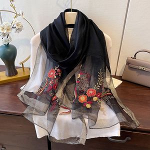 Sciarpa in <span class=keywords><strong>tulle</strong></span> trasparente best-seller del Bangladesh, nuova collezione primavera 2026, elegante foulard lungo in seta con ricami floreali da donna per matrimoni - Product Image 4