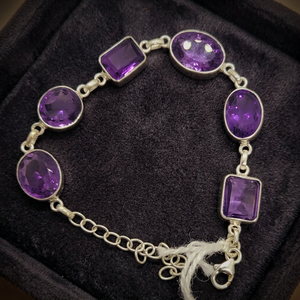RAMAVATI <b>GEMS</b> Classic 925 Sterling Silver Gold Plated Bangle Amethyst <b>Stone</b> Stealing <b>Bracelet</b> 95.5% Unisex Party Anniversary 10g - Product Image 2