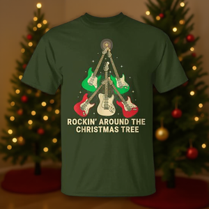Camiseta Holiday Guitar Under The Tree para adultos, unisex, cuello redondo, estampado digital - Product Image 3