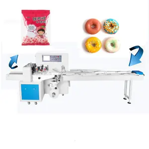 Mesin pengemasan makanan penutup donat otomatis kualitas tinggi, mesin kemasan bantal Horizontal Pak aliran donat otomatis
