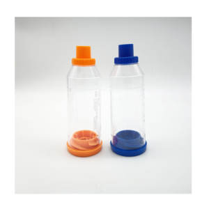 Masque jetable en PVC de qualité médicale bleu/orange 220 ml pour enfant, <span class=keywords><strong>avec</strong></span> <span class=keywords><strong>valve</strong></span>, <span class=keywords><strong>chambre</strong></span> de dosage, inhalateur, doseur, espaceur pour l'asthme pour enfants - Product Image 1