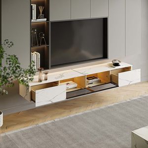 AJUNION Support <span class=keywords><strong>TV</strong></span> mural flottant moderne Mobilier de salon de luxe Support <span class=keywords><strong>TV</strong></span> en pierre Unité <span class=keywords><strong>TV</strong></span> Armoire avec 4 tiroirs - Product Image 2