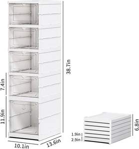 Organisateur de chaussures sans assemblage, tout-en-un, pliable, empilable, boîte de rangement transparente en plastique pour chaussures, bottes et baskets - Product Image 2