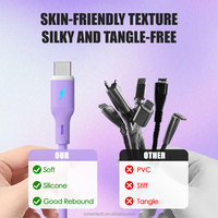 Kabel Pengisian Daya C ke C 60W Berkualitas Tinggi OEM, Silikon Murni Lembut, Bercahaya, Mati Otomatis Saat Dilepas, Multi Antarmuka