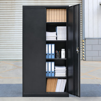 Armoire de classement en acier à deux portes battantes, verrouillable, noire, pour bureau, maison, école, meuble de rangement