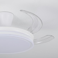 Kipas Angin Plafon Profil Rendah Warna Putih dengan Baling-Baling PC Transparan yang Dapat Ditarik, Lampu LED Dapat Diredupkan dengan Remote untuk Kamar Tidur Kecil
