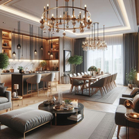 Ensemble de mobilier de chambre à coucher et de salon moderne pour projet de villa, avec canapé double en cuir et tissu, lit italien, design entièrement ameublé pour villa