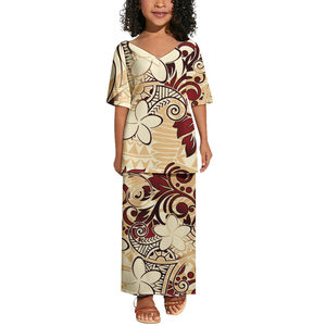 Drop Shipping印花v领Puletaha <span class=keywords><strong>2</strong></span>件套波利尼西亚部落服装萨摩亚Puletasi儿童舞会礼服 - Product Image 2