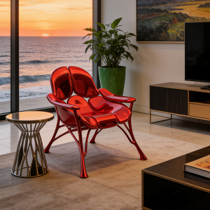 Sillón Moderno de Fibra de Vidrio Rojo, Diseño Artístico de Lujo, Ergonómico, para Sala de Estar, Mueble Creativo Brillante para Hotel - Product Image 4