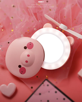 Miroir de maquillage cochon mignon avec lumière LED petit ventilateur de poche pour filles miroir de courtoisie portable de voyage miroir HD