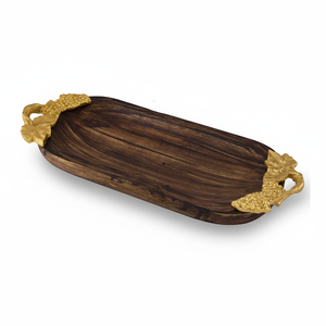 Natural Wooden Serving Tray with Metal Handle Natural Polished Eco Friendly Coffee Serving Tray in Oval Shape for Multiuse - Product Image 1