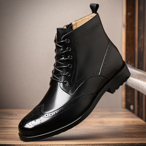 Bottes <span class=keywords><strong>Martin</strong></span> habillées à lacets en cuir pleine fleur pour hommes, à talon bas, style brogue, idéales pour le bureau, les rendez-vous et la mode urbaine – Grande Vente - Product Image 3