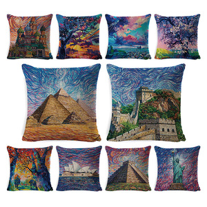 Housse de coussin personnalisable style peinture à l'huile, motif bâtiment célèbre, décoration intérieure, canapé de ferme, 100% coton - Product Image 6