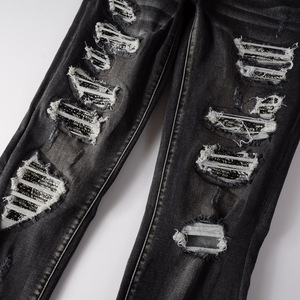 กางเกงยีนส์เดนิมสีดำคุณภาพสูง แต่งแถบยางยืด ดีไซน์ทรงเทเปอร์ สไตล์สตรีทแวร์ สำหรับผู้ชาย สไตล์ฮิปฮอป - Product Image 6