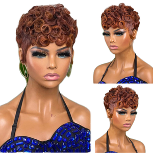 Vente en gros 100% perruque de <span class=keywords><strong>cheveux</strong></span> humains de haute qualité pas cher <span class=keywords><strong>femme</strong></span> pour Pixie perruques bouclées Afro noir femmes couverture de <span class=keywords><strong>cheveux</strong></span> mode couvre-chef - Product Image 1