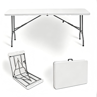 Table pliante moderne en plastique HDPE de 1,80 m, facile à nettoyer, semi-blanche, pour fêtes et événements en extérieur, design pliable