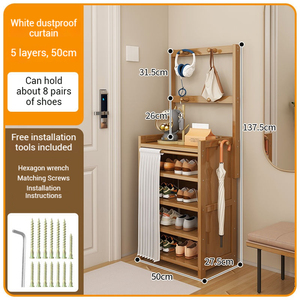Meuble de rangement multifonctionnel pour l'entrée, avec porte-manteau, porte-parapluie latéral, étagère supérieure et étagère à chaussures - Product Image 6