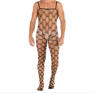 Men Full <b>Body</b> <b>Fishnet</b> Bodysuit Black Spandex Polyester Exotic Dancewear Spring 2024 - Product Image 1
