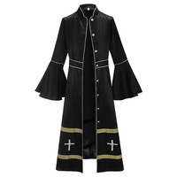Robe de clergé unisexe en polyester mat avec broderie dorée, soutane d'église, costume de cosplay, robe longue de chœur, tenue liturgique pour pasteur