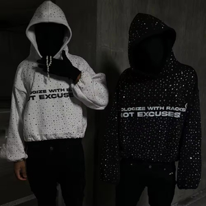 Sweat à capuche OEM coupe ample avec strass en cristal pour homme, personnalisé, surdimensionné, brillant, avec impression sérigraphique de grands strass, en tissu épais - Product Image 1