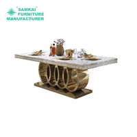 Vente en gros de meubles SK-YHZ-J002 modernes table de cuisine et 6 chaises ensemble de salle à manger de luxe en métal acier inoxydable et marbre