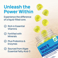 Gummies multivitaminés HALAL Pureon en promotion, OEM pour hommes, avec oméga-3, probiotiques et enzymes, gummies remplis de liquide
