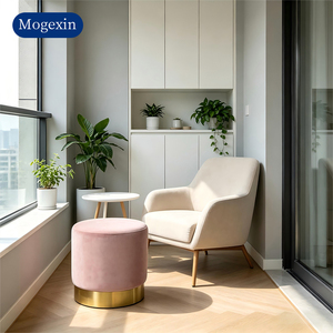 Modern Velvet Upholstered Foot <b>Stool</b> with <b>Round</b> Ottoman for Living Room Balcony Hotel & Bedroom Use - Product Image 1