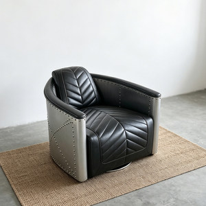 Sillón Industrial Attic Pilot de Cuero Genuino de Grano Completo, Sofá Individual para WhiskeyClub, BarCigar, Sala de Estar, Villa, Lounge - Product Image 1