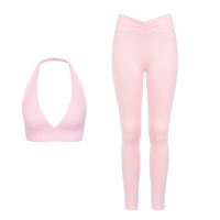 Ensemble 2 pièces de yoga et fitness personnalisé avec LOGO – Soutien-gorge rembourré en V et leggings push-up pour femme, style licou, idéal pour la course à pied