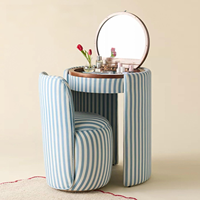 Ensemble de coiffeuse moderne compacte rembourrée avec miroir rabattable, rangement dissimulé et tabouret peu encombrant pour chambre à coucher