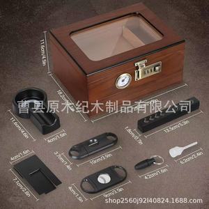 Humidor de Cigarros de Madera Transparente con Tapa Abatible, Doble Capa, Madera Sólida, Resistente a la Humedad, con Cortador, Forma Rectangular - Product Image 3