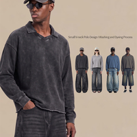 RUICHI Moletom Polo Masculino 380GSM de Algodão Puro Lavado Vintage, Corte Boxy Cropped Amplo, Estilo Americano Moderno com Decote em V Pequeno, Casual
