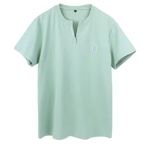 Qianzun bordado logo personalizado <span class=keywords><strong>100</strong></span> algodón suave orgánico cuello en V camiseta hombres cuello en V camisetas algodón - Product Image 1