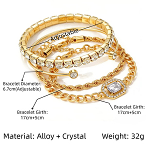 Hot Sell Vintage Gold Plated Square Diamond <b>Adjustable</b> <b>Bracelet</b> Bangles Set High Polished Charm Gold <b>Bracelet</b> for Women Jewelry - Product Image 5