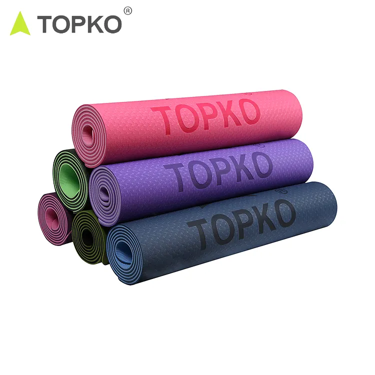 TOPKO Thảm Yoga Tpe Mua Tự Nhiên Bán Sỉ Hai Lớp Nhãn Hiệu Riêng Chống Trượt 6Mm Thảm Yoga Thân Thiện Với Môi Trường Có Logo Tùy Chỉnh