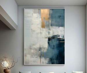 Nghệ thuật tường trừu tượng màu Xám và trắng nghệ thuật hiện đại vẽ tranh tinh tế cọ vẽ tay màu vàng và màu xanh hải quân - Product Image 4