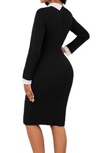 Robe élégante formelle pour femmes, longueur genoux, silhouette crayon, tissu en nylon, antistatique, broderie à la main, tenue de travail - Product Image 5