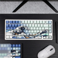 Berbagai Versi Ukiyo-e Keycap Merah/Putih/Hitam Biru Profil Cherry PBT Sisi Transparan untuk Keyboard Mekanik GH60/GK61/68