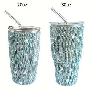 L Venta al por mayor Diamond Cup 20 30 oz Glitter Botella de agua Boba de acero inoxidable <span class=keywords><strong>con</strong></span> tapa y vaso decorado <span class=keywords><strong>con</strong></span> pajita - Product Image 5