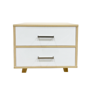 Armoire de chevet à double tiroir de style nordique moderne en bois de pomme avec poignées argentées pour le rangement de la chambre et du salon - Product Image 1