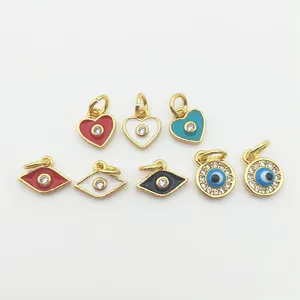 Mini colgante de corazón de esmalte colorido con circonita incrustada, turco, mal de ojo, joyería minimalista, pulsera, accesorios para collar