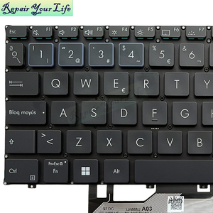 SP คีย์บอร์ดแล็ปท็อปแบบ non-backlit ภาษาสเปนสำหรับ <span class=keywords><strong>ASUS</strong></span> <span class=keywords><strong>B9</strong></span> B9403 <span class=keywords><strong>OLED</strong></span> 0KNX0-1821SP00คีย์บอร์ด Ai ใหม่1234ขอบสีฟ้า - Product Image 3