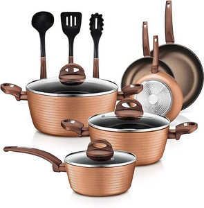 12 pezzi pentole da cucina Set di fripan in casseruola pentole da cucina antiaderente Set di pentole in alluminio pressa Set di pentole a induzione all'ingrosso - Product Image 1