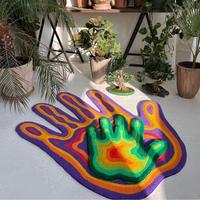 Tapis 3D multicolore personnalisable en forme de paume tufté à la main