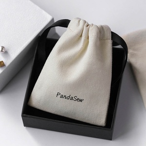 PandaSew Pochette à bijoux en toile de coton beige de haute qualité personnalisée 10x8cm, sac à cordon mignon - Product Image 4